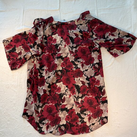 Avenue Women’s Sheer Cardigan Red Tan Chiffon Kimono Tunic Plus Size 14/16 - Picture 2 of 6